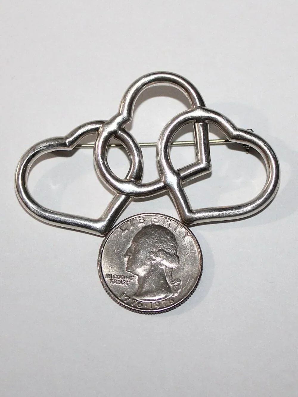 Sterling Silver Triple Heart Brooch 12 Grams